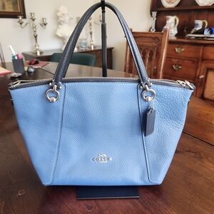 COACH Kacey Satchel Pebbled Leather Sky Blue